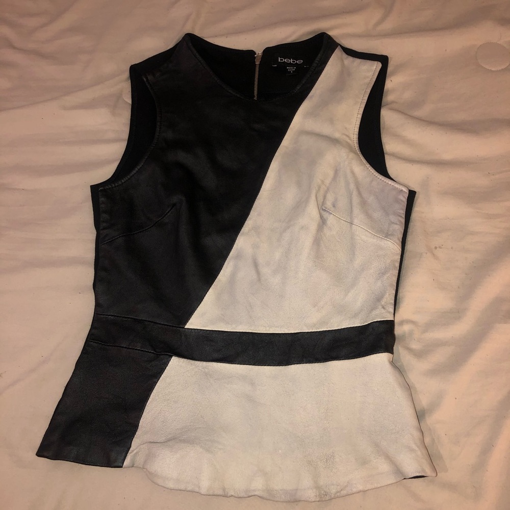 ⚫️ bebe Faux Leather Colorblock Top